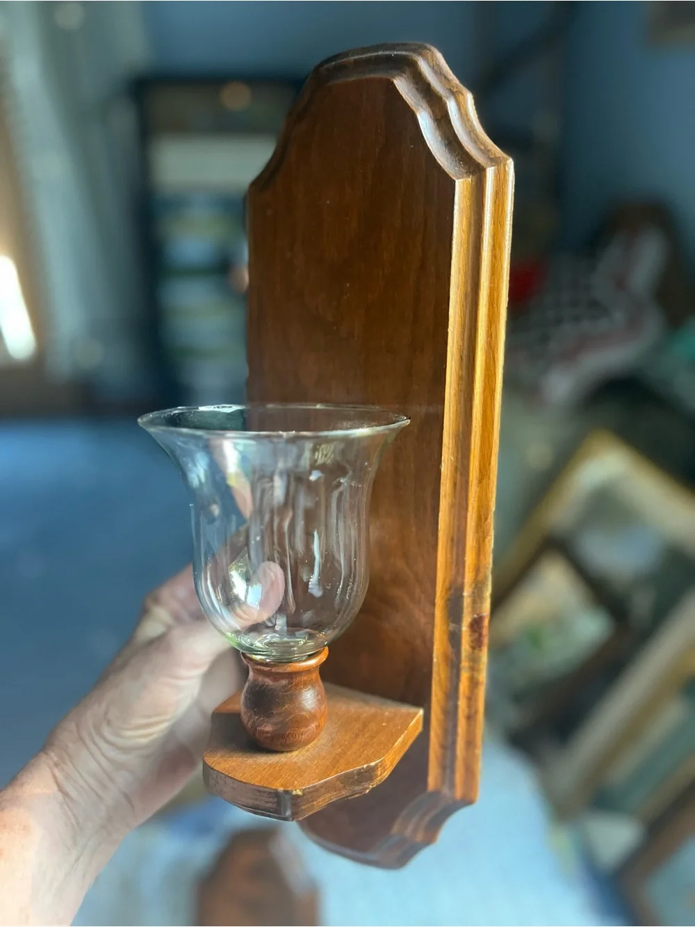 Wooden Wall Sconces with Clear Glass Shades - Brown